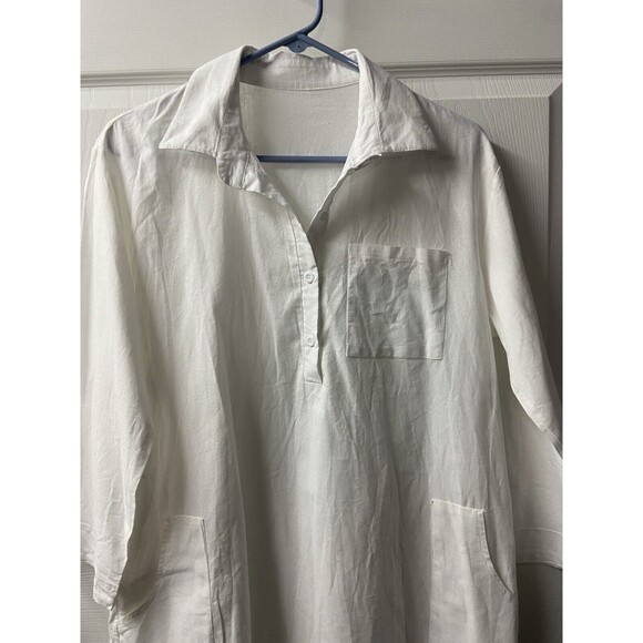 Unbranded Swim Coverup Womens Large White Pockets 3/4 Sleeve No Markings - Picture 3 of 8